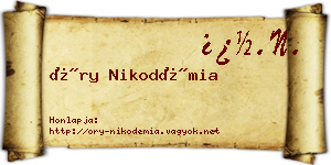 Őry Nikodémia névjegykártya